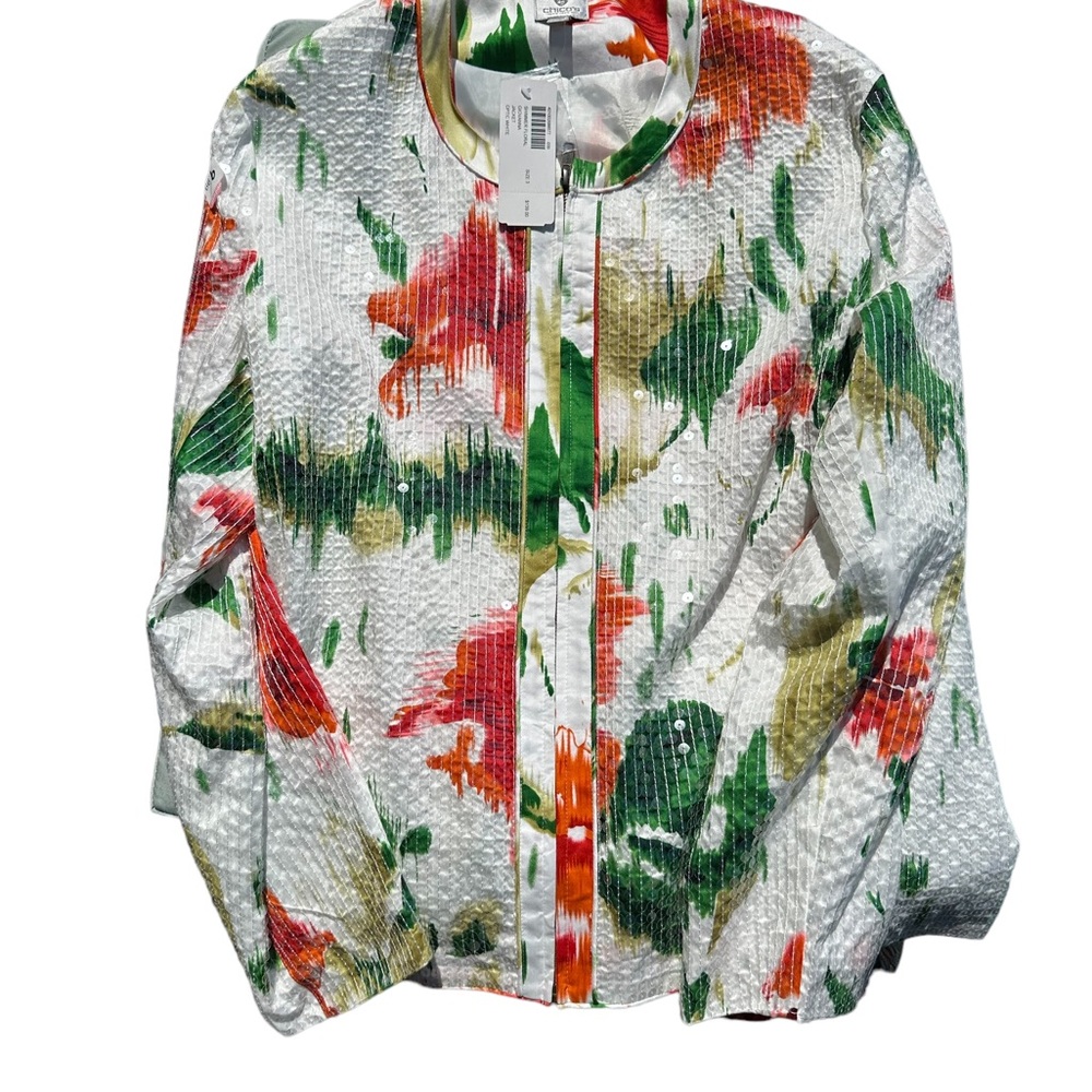 Chico’s Giovanni shimmer Floral jacket NWT Size 3